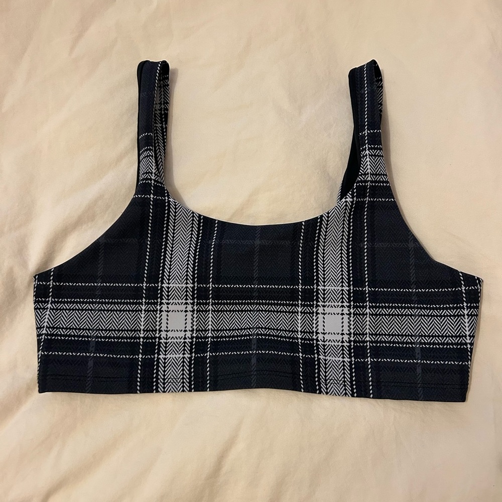 Alo Black and White Plaid Sports Bra
